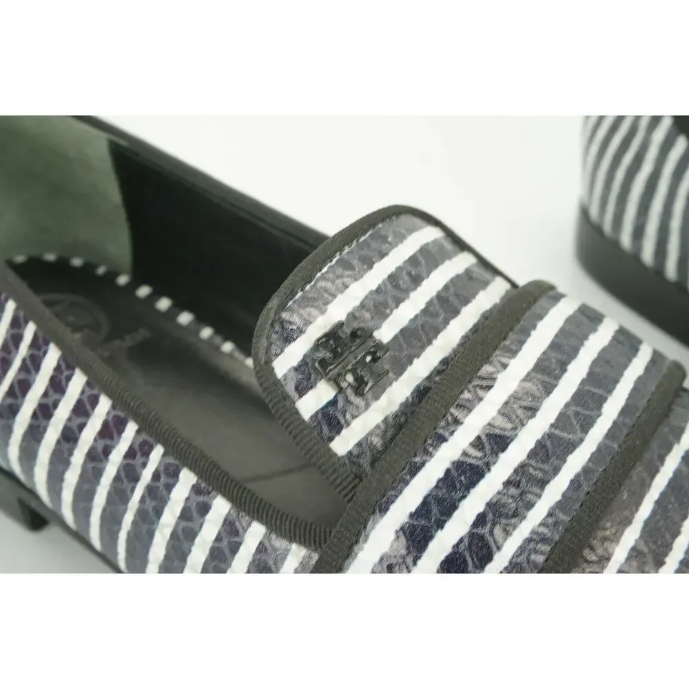 Tory Burch Evette Striped Patent Penny Loafer Flats SZ 5 $325 NIB